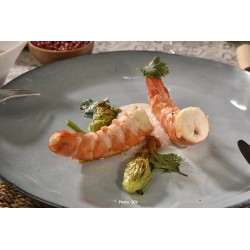  Gambas grillées et fleurs de courgette 