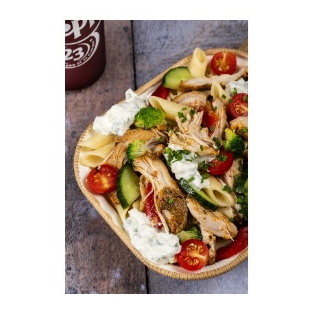  Pulled chicken louisiana en salade de pâtes 