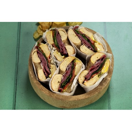  Bagel pastrami pickle mustard 