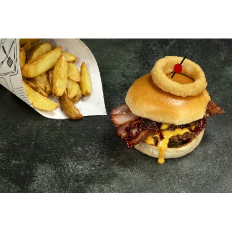  Burger bacon onion rings 