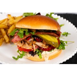  Gourmet burger chicken bacon  black pepper 